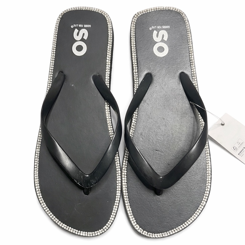SO Women's Black Sandals with Rhinestone Edging